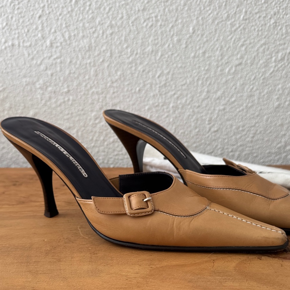 Donald J. Pliner Tan Leather Heeled Mules